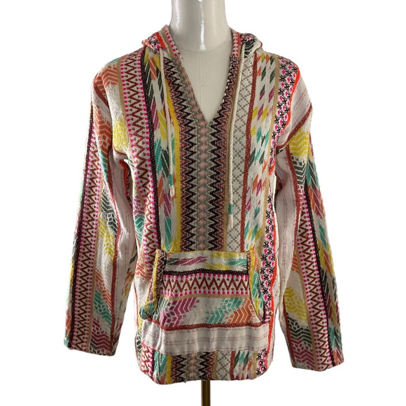 Beach by Exist Women's Medium Hooded Pullover Top Aztec Pattern 100% Cotton - Picture 1 of 12